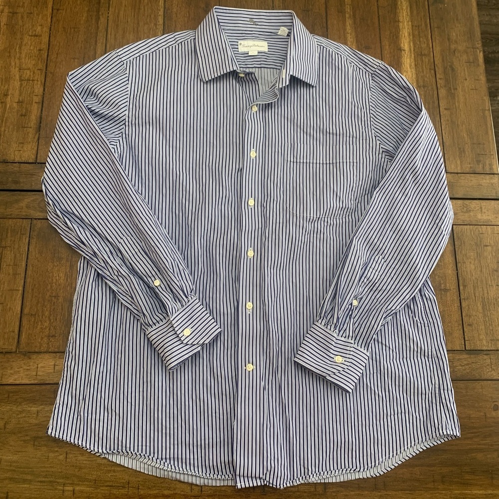 ❤B04-Tommy Bahama Blue Stripe Dress Shirt 17  34-35